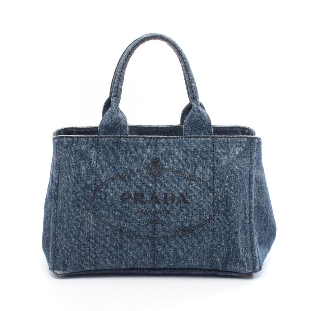 Prada DENIM CANAPA Tote Bag Navy Blue